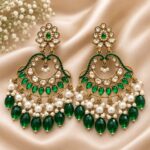Title: Royal Emerald Green Kundan Pearl Chandbali Earrings
