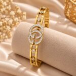 Luxury Gold-Tone Stainless Steel Crystal Double Circle Bracelet for Women