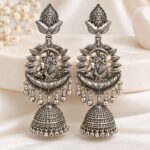 Oxidized Silver Lakshmi Ganesh Designer Jhumka Earrings | Traditional Ethnic Jewellery