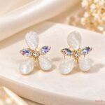 Elegant White Crystal Flower Earrings | Korean Designer Earrings | LAADDO