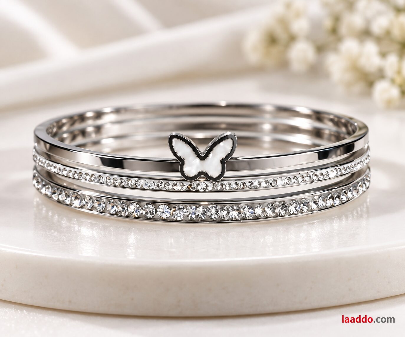 2026/10/1001799499.jpg Silver Butterfly Crystal Studded Bracelet | Elegant Women’s Bracelet - Image 1