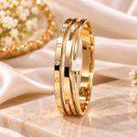 Golden Triple Layer Crystal Screw Cuff Bracelet | Elegant Women’s Bangle