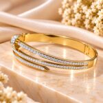 Golden Nail Style Crystal Cuff Bracelet | Elegant Women’s Designer Bangle