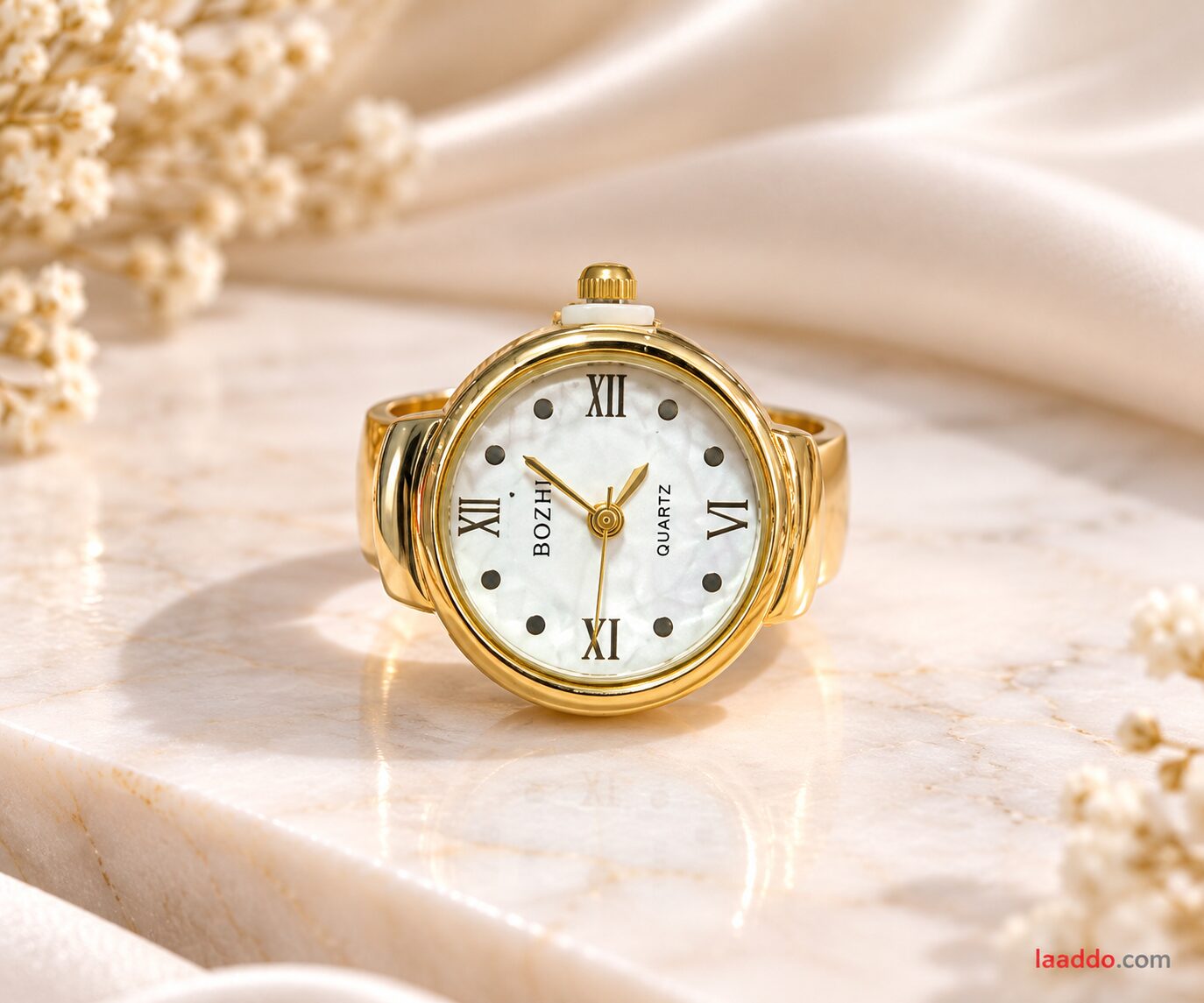 2026/10/1001799583.jpg Elegant Gold-Tone Ring Watch – Quartz Dial - Image 1