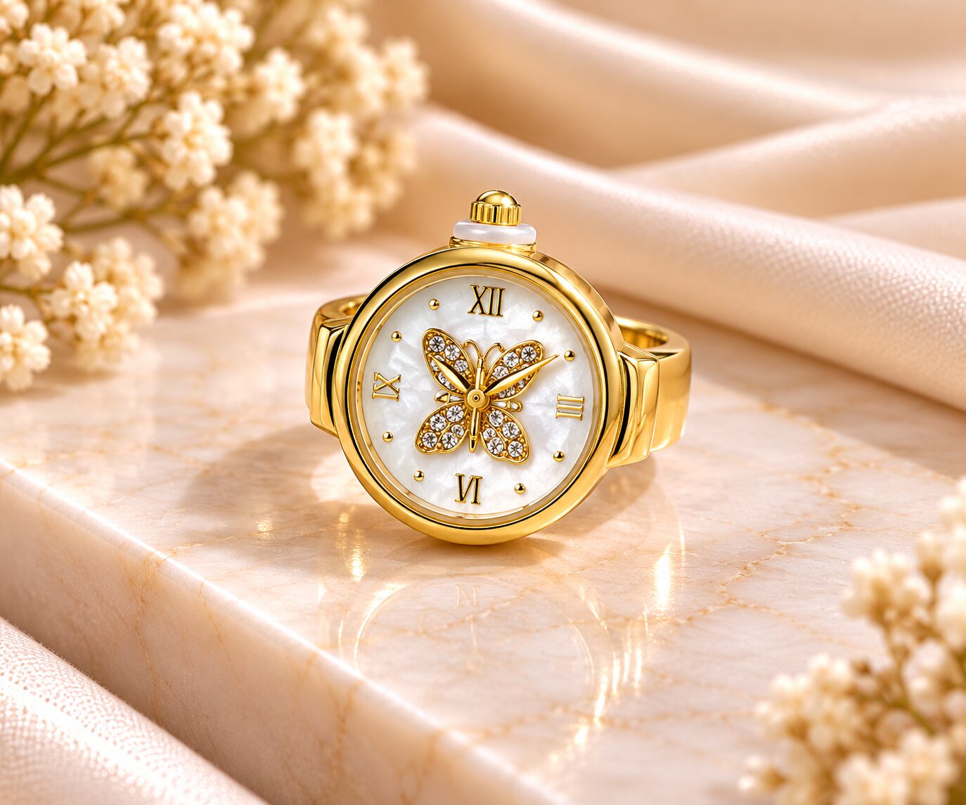 2026/10/1001799587.jpg Luxury Gold Butterfly Dial Watch Ring - Image 1