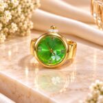 Elegant Green Dial Gold-Tone Ring Watch – Premium Women’s Fashion Watch