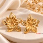 Golden Floral Leaf Statement Earrings | Premium Korean Style Jewellery