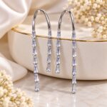 🤍Silver Zircon Long Drop Earrings | Elegant Baguette Stone Dangle Earrings

🤍