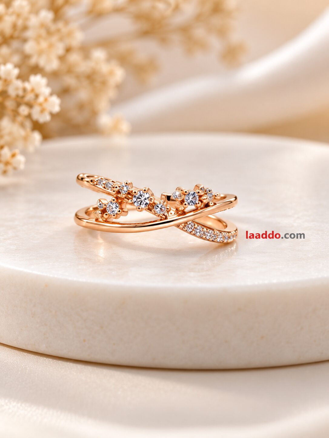 2026/10/1001800286.jpg Elegant Rose Gold Crystal Crossover Ring - Image 1
