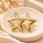 Title: Premium Gold Star Hoop Earrings – Korean Trendy Statement Earrings