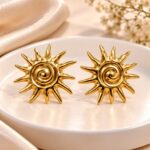 Elegant Golden Sunburst Spiral Statement Earrings