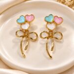 Cute Multicolor Heart Bow Drop Earrings