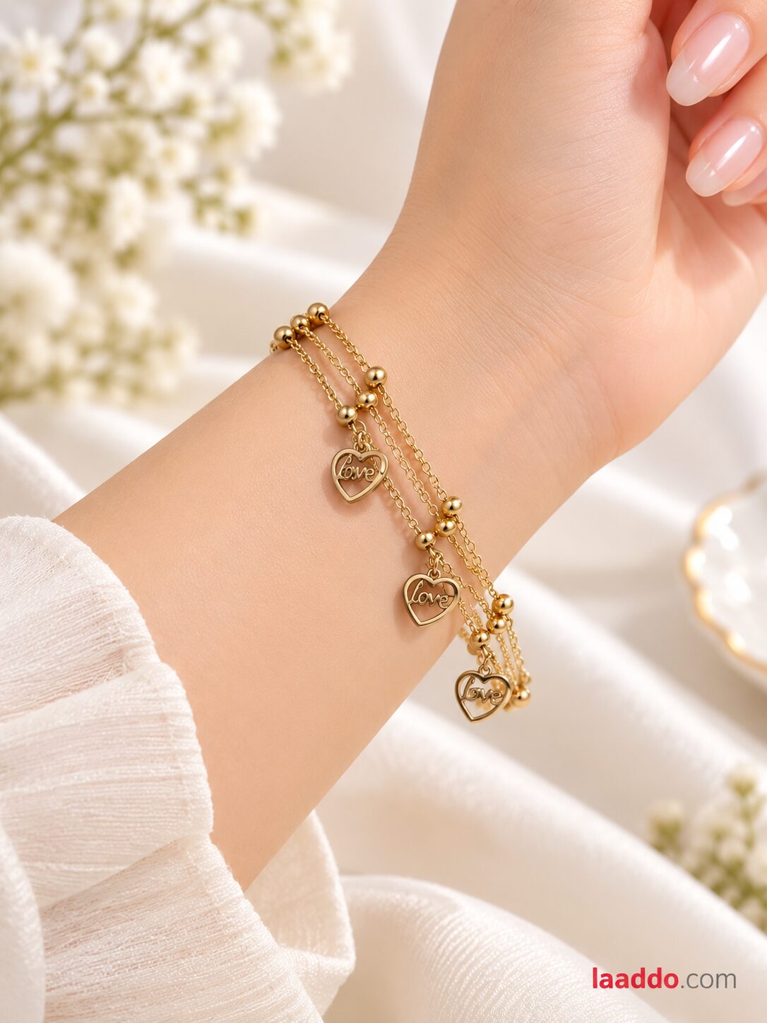 2026/10/1001801264.jpg Triple Layer Love Heart Charm Bracelet – Elegant Gold-Tone Bracelet - Image 1