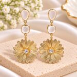 Gold-Tone Floral Pearl Drop Earrings – Elegant Crystal Flower Earrings