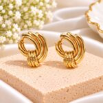 Gold-Tone Multi-Layer Hoop Earrings – Elegant Twisted Statement Earrings