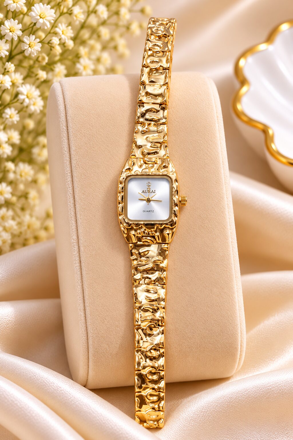 2026/10/1001801388.jpg Luxury Gold-Tone AURAI Watch – Elegant Square Dial Women’s Wristwatch - Image 1