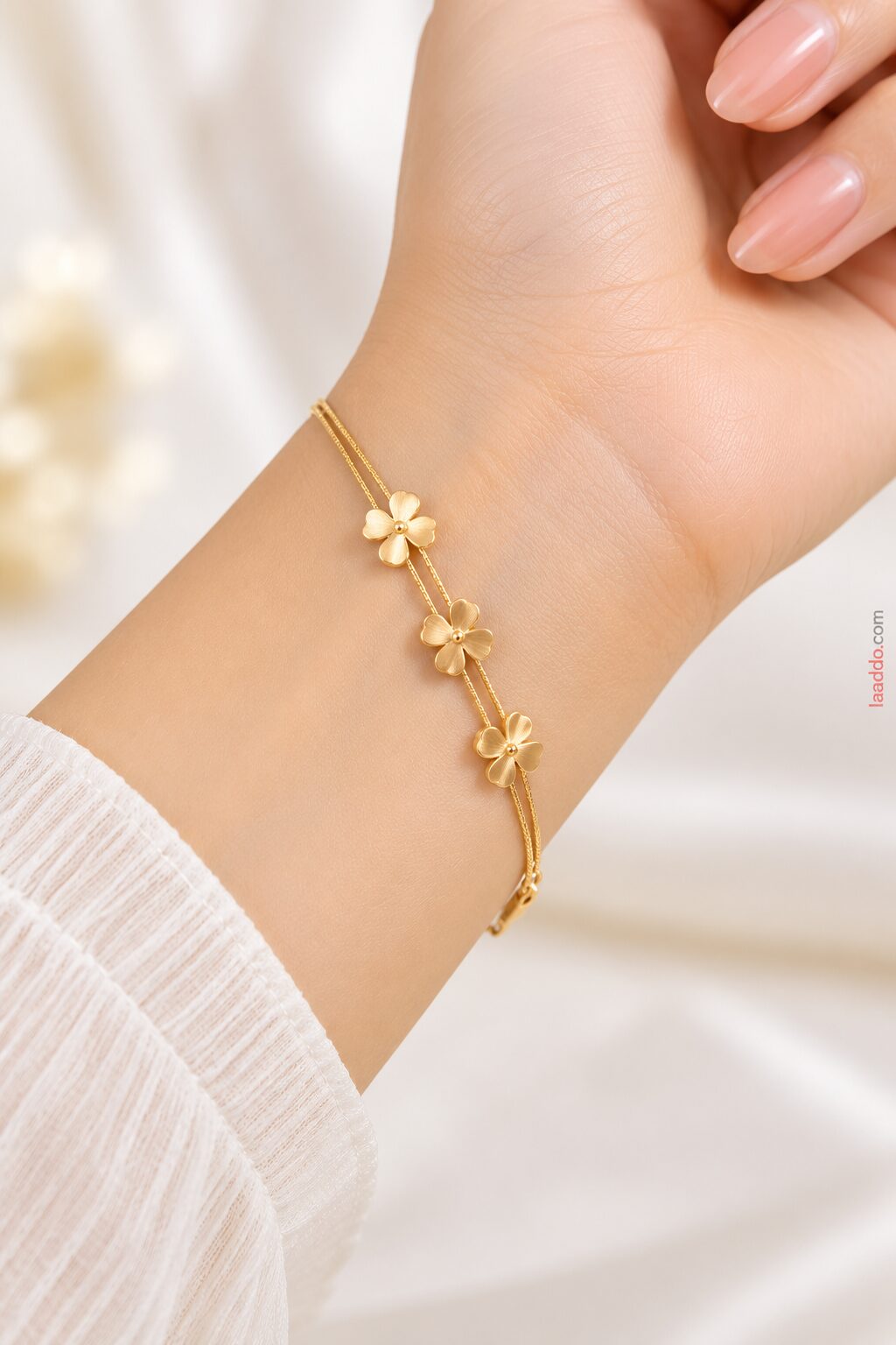 2026/10/1001802179.jpg Elegant Gold Flower Double-Layer Bracelet | Korean Style Floral Bracelet - Image 1