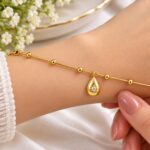 Gold Beaded Teardrop Charm Bracelet for Women