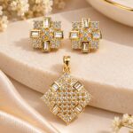 Elegant Gold CZ Geometric Pendant & Earrings Set