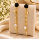 Korean Style Golden Butterfly Pearl Drop Earrings