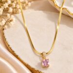Elegant Gold Snake Chain Necklace with Pink CZ Pendant