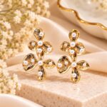 Elegant Gold Floral Pearl Drop Earrings