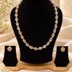 Elegant Gold Finish Crystal Beaded Necklace & Earrings Set