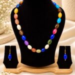 Multicolor Beaded Necklace & Matching Blue Drop Earrings Set
