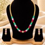 Multicolor Beaded Gold Necklace & Matching Earrings Set