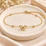 Elegant Gold Bow Design Stainless Steel Bracelet
