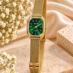 Elegant Gold Mesh Strap Black Dial Bracelet Watch – Stainless Steel