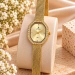 Elegant Gold Mesh Strap Champagne Dial Women’s Watch – KOUSHI