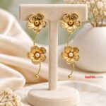 Elegant Golden Floral Pearl Drop Earrings | Korean-Inspired Statement Earrings