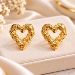 Korean Style Golden Heart Stud Earrings | Premium Love Design Earrings