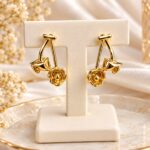 Elegant Golden Rose Floral Earrings | Premium Korean Style Jewellery