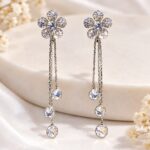 Elegant Zircon Flower Drop Earrings – Korean Design
