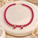 Elegant Magenta Pearl Necklace Set with Zircon Pendant