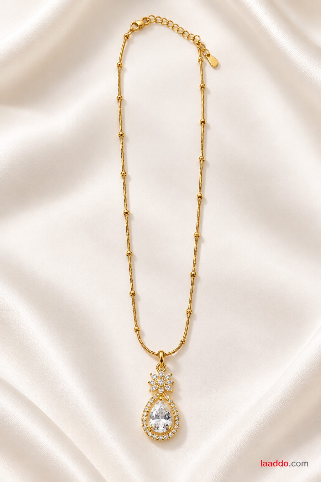 2026/10/1001804139.jpg Golden Teardrop Crystal Pendant Necklace for Women – Anti-Tarnish Korean Jewellery - Image 1