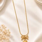 Gold Bow & Heart Pendant Necklace for Women – Stainless Steel Korean Fashion Jewellery