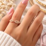 Rose Gold Geometric Crystal Ring for Women – Elegant Designer Fashion Jewellery