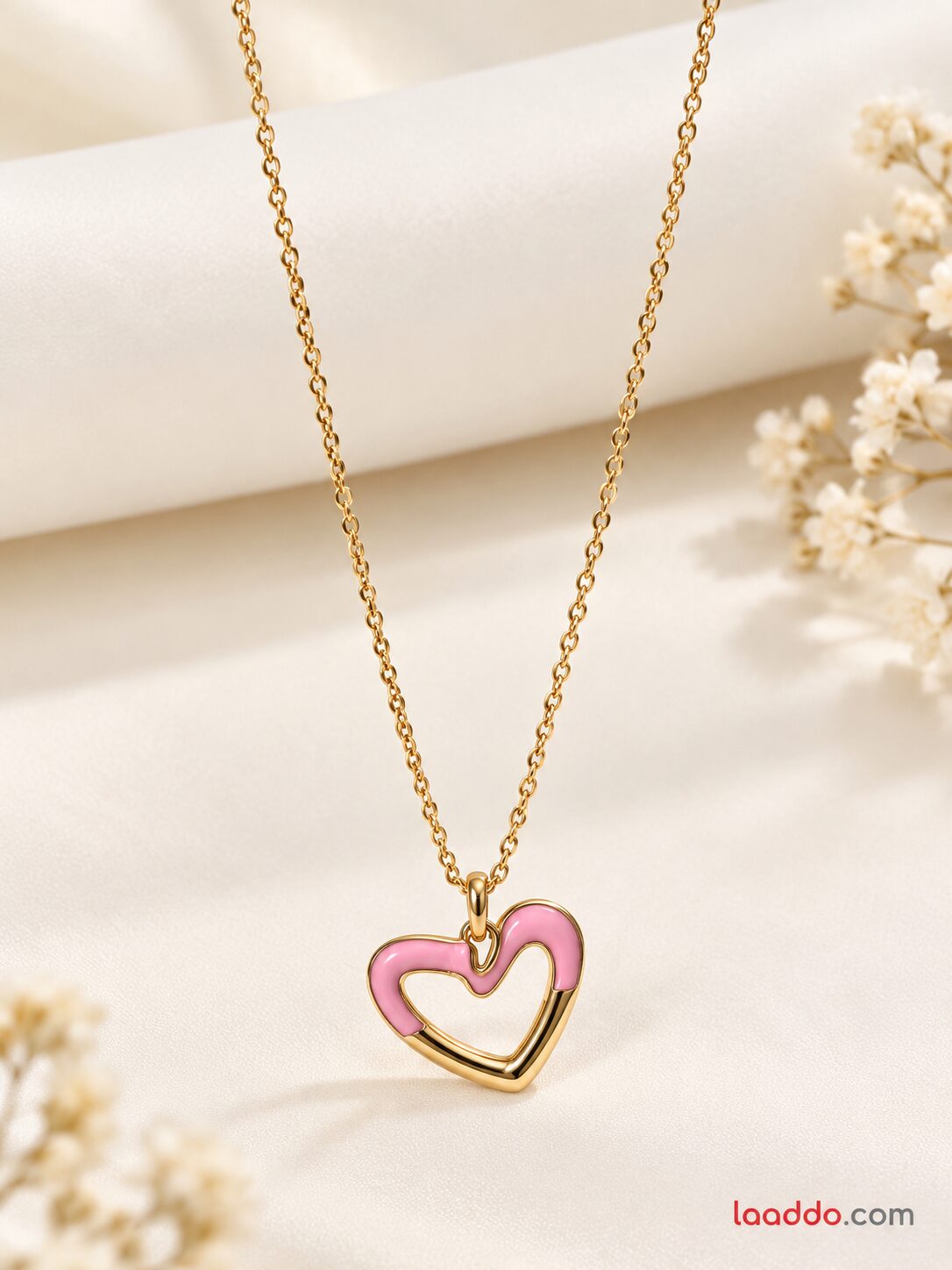 2026/10/1001804164.jpg Pink Heart Pendant Gold-Tone Anti-Tarnish Stainless Steel Necklace for Women - Image 1