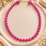 Hot Pink Pearl Beaded Necklace for Women | Elegant Pink Bead Jewellery with Gold-Tone Crystal Clasp