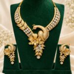 Premium Gold-Plated Peacock AD Stone Bridal Necklace Set with Matching Earrings