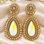 Yellow Marble Stone Gold-Tone Kundan Designer Long Earrings for Women