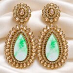 Green Marble Stone Gold-Tone Kundan Designer Long Earrings for Women