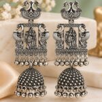 Oxidized Silver Peacock Temple Design Jhumka Earrings for Women – Traditional Antique Jewellery