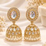 Gold-Plated Crystal Studded Pearl Drop Jhumka Earrings for Women | Traditional Party Wear Ethnic Jewellery