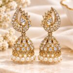 Gold-Plated Crystal Teardrop Jhumka Earrings for Women | Elegant Pearl Drop Traditional Party Wear Jewellery