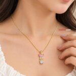 Gold-Plated Pink Butterfly Crystal Pendant Necklace for Women