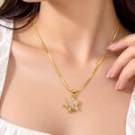 Elegant Gold-Plated Floral Crystal Pendant Necklace for Women | Korean Fashion Jewellery